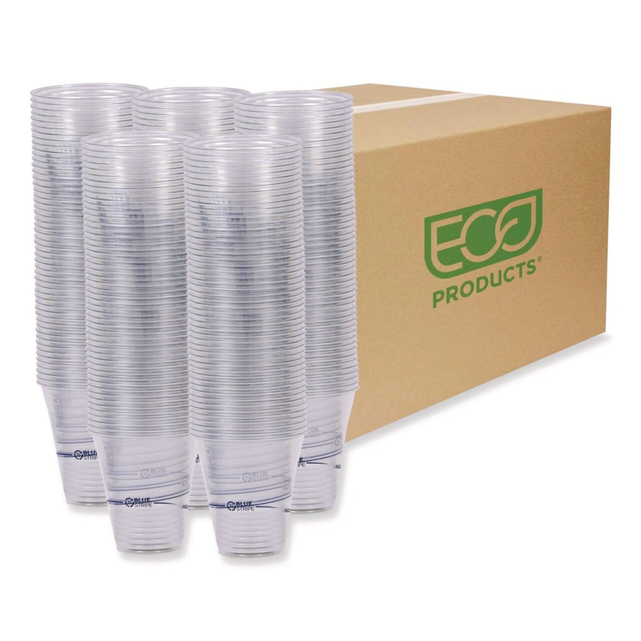Eco-Products BlueStripe 12 oz. Plastic 25 Percent Recycled Content Cold Cups - Clear/Blue (20/Carton)